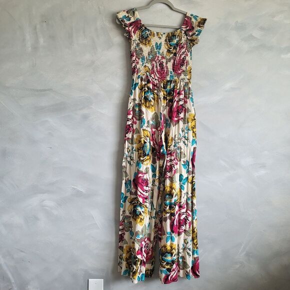 Band of Gypsies Multicolored Romper Pants Short Sleeve Smocking Jumpsuit Size M - Picture 8 of 10